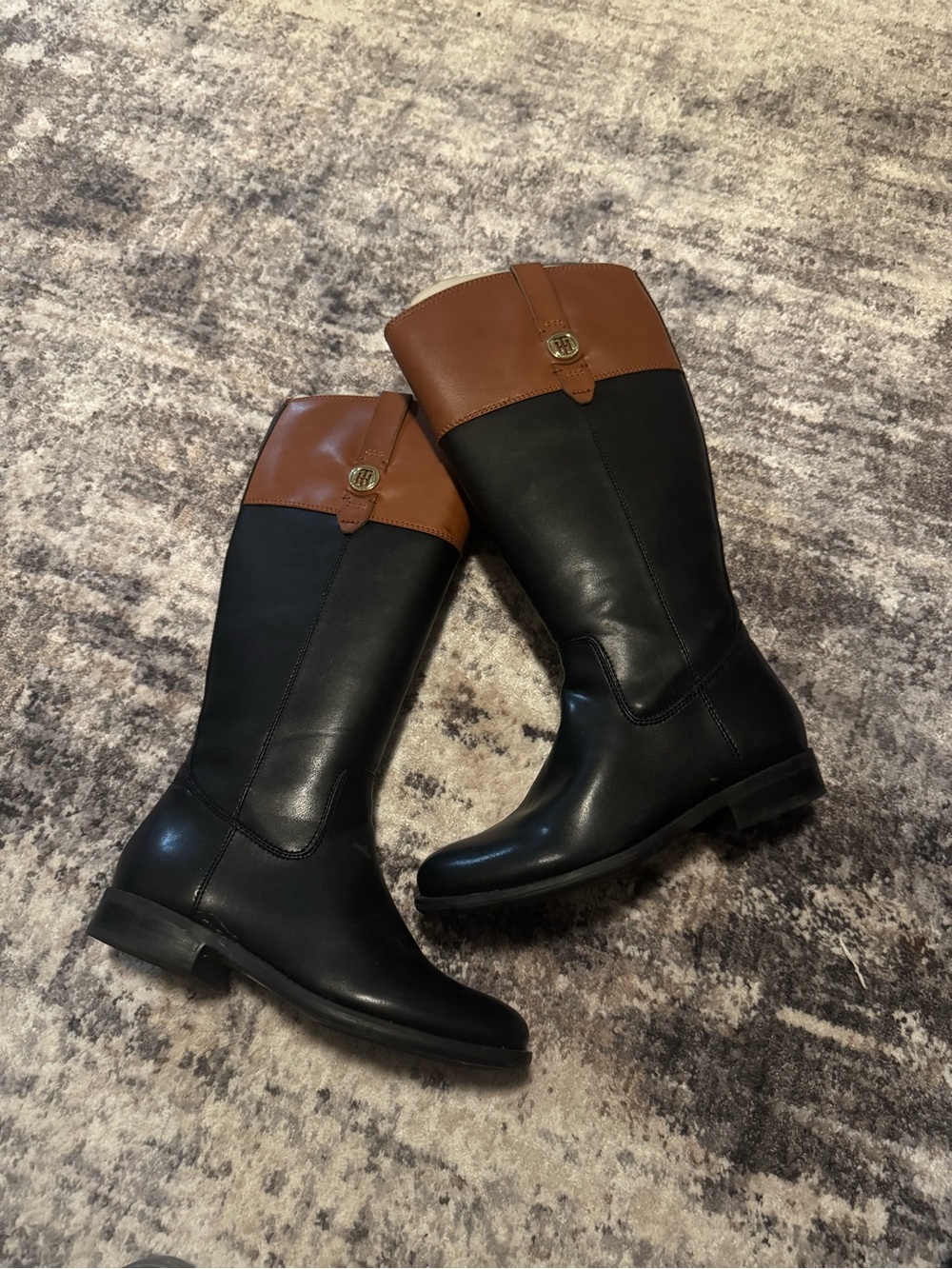 Tommy Hilfiger Black and Brown Over-the-Knee Riding Boots